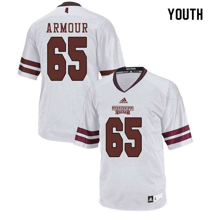 Youth #65 Brett Armour Mississippi State Bulldogs College Football Jerseys Sale-White - Click Image to Close